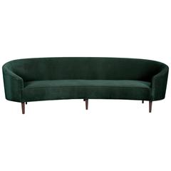 Elegant Curved Sofa in Hunter Green Velvet 2