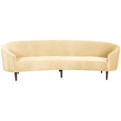 Art Deco Style Crescent Sofa with Walnut Legs in Hollandaise Velvet