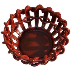 1950s, French Ruby Red Glazed Ceramic Fruit Basket Attributed J.Massier