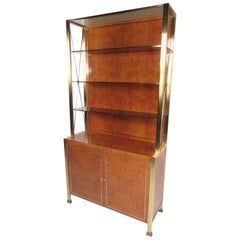 Vintage Burlwood Bookcase Cabinet in the Style of Willy Rizzo