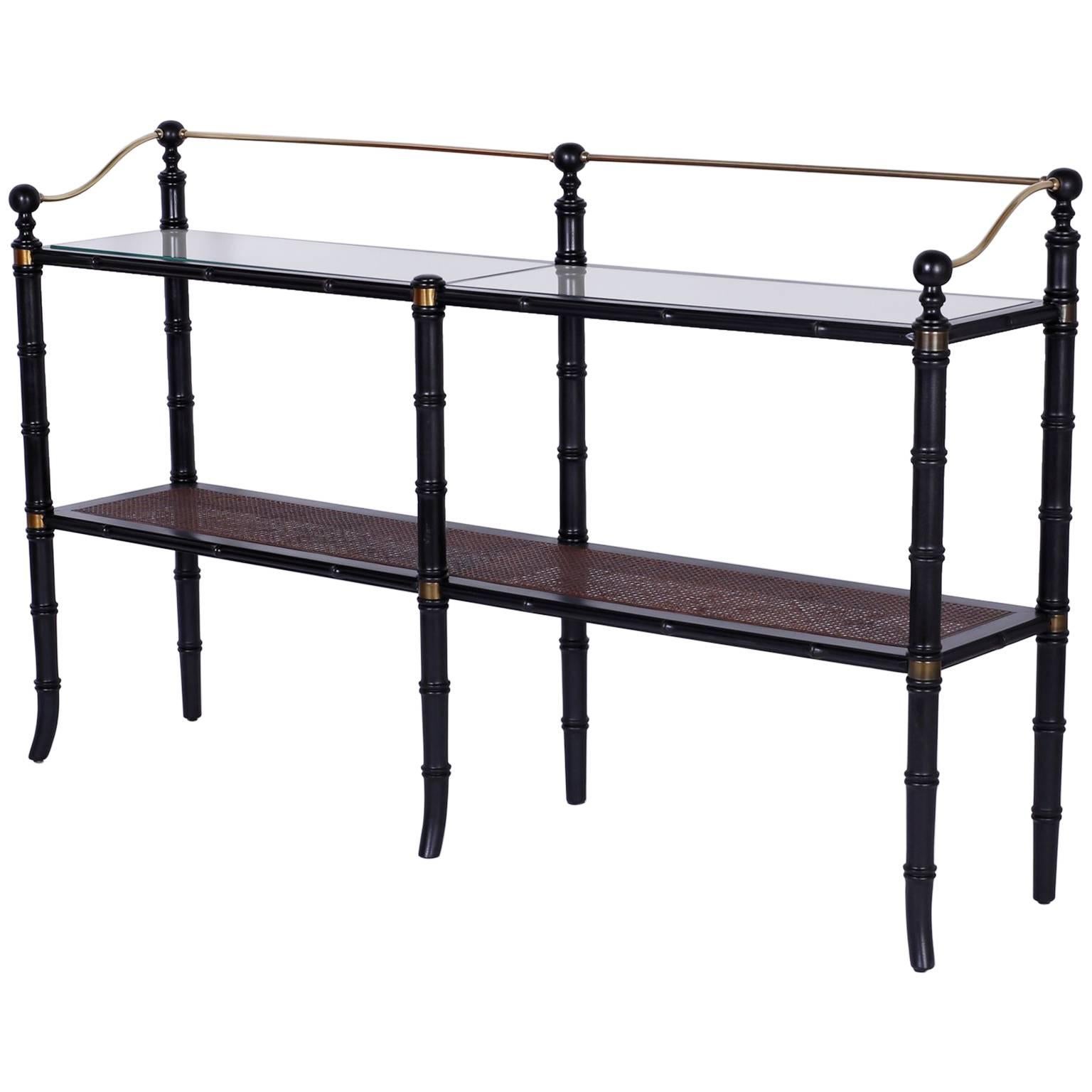 Chic Campaign Style Caned Two-Tiered Shelf or Étagère