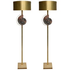 Antique Pair of Patinated Brass Floor Lamps