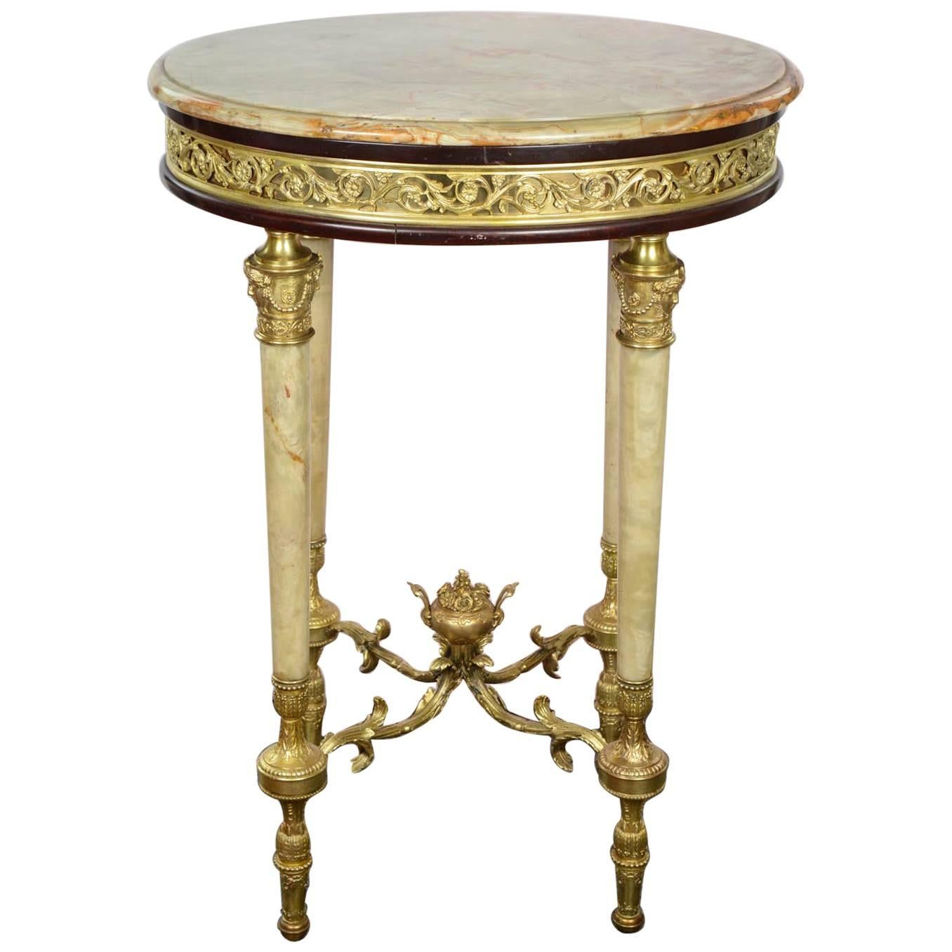 Very Unusual Pedestal Table in Onyx and Bronze For Sale