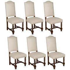 Retro Set of Six French Louis XIII Style Dining Chairs