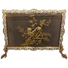 19th Century French Bronze in Chinoiserie Pattern Fire Screen