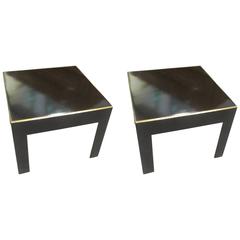 Pair of Ebonized Tables with Brass Banding 5