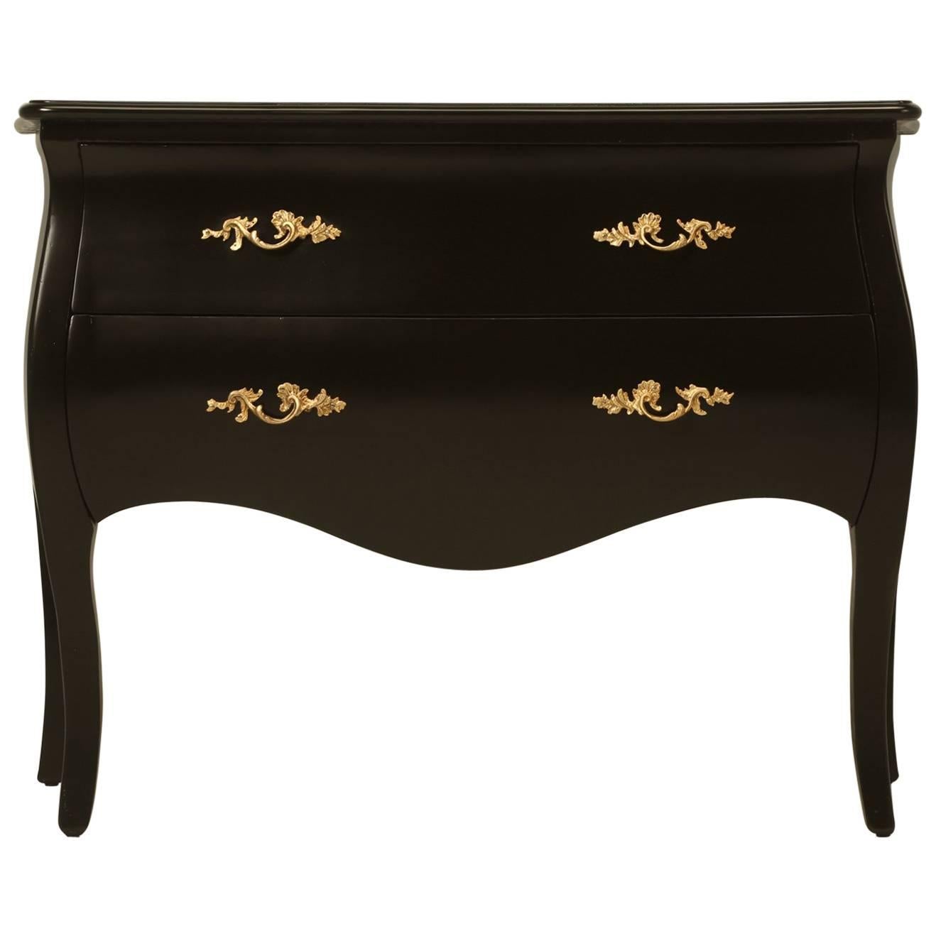 French Bombe Chest or Commode in Black Lacquer