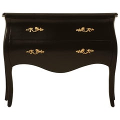 French Bombe Chest or Commode in Black Lacquer