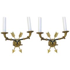 Pair of Directoire-Style Two-Arm Bronze Sconces 6
