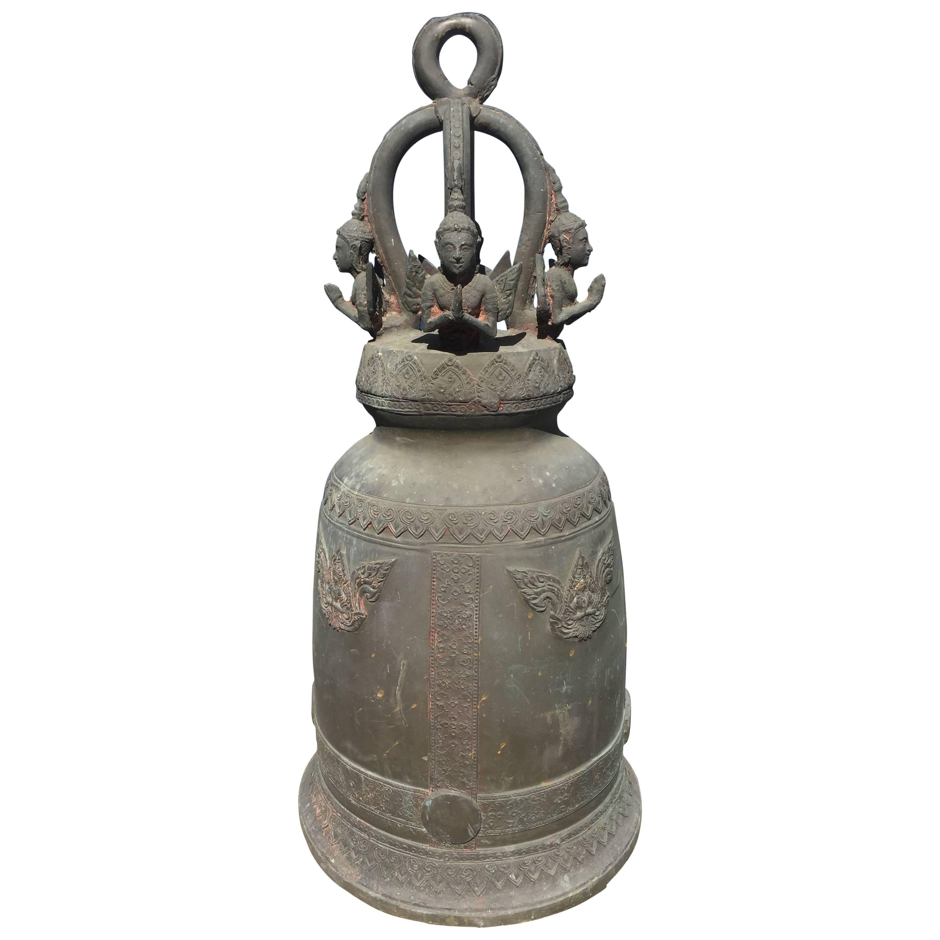 Beautiful deep resonating ring tones await the new owner of this one-of-a-kind master work!

From Indonesia, comes this superb antique hand cast bronze temple bell dating to the early 20th century and mounted in a Japanese master craftsmen custom