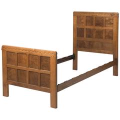 Vintage  Robert Mouseman Thompson oak twin bed "FJB", England circa 1930