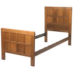 Robert Mouseman Thompson oak twin bed "JWB", England circa 1930