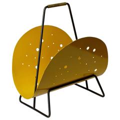 1950s Perforated Yellow Metal Magazine Holder/Stand in the Style of Matégot 9
