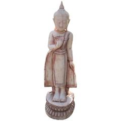 Old Hand-Carved Burmese Standing Buddha Good Interior or Garden Choice