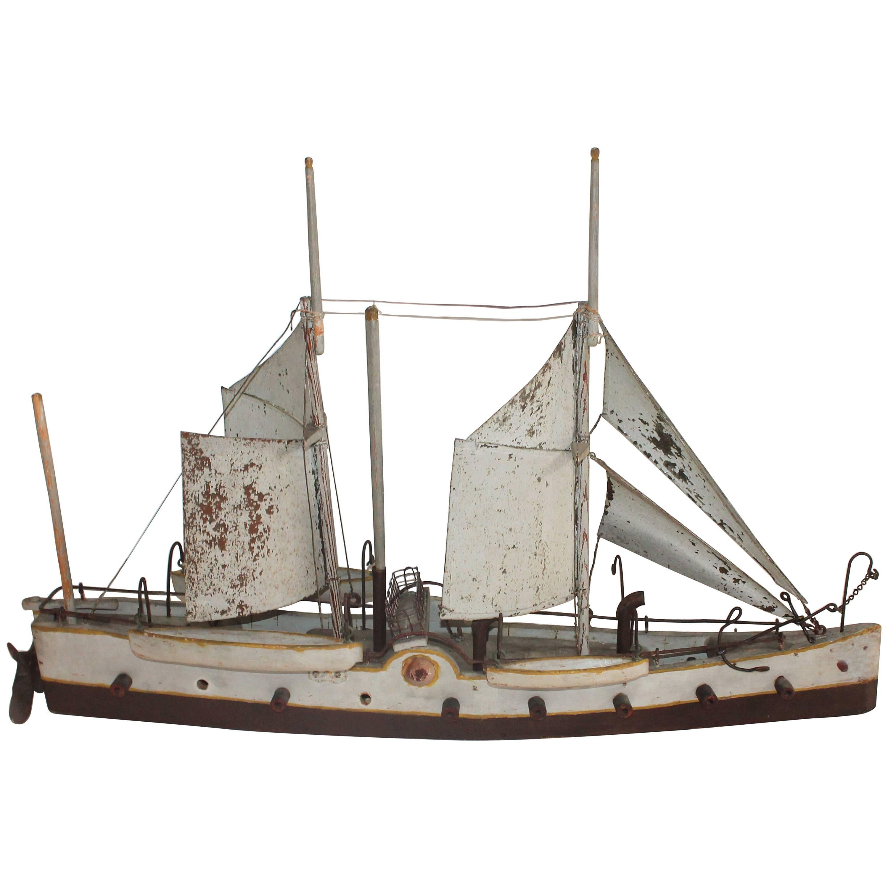 Early 20th Century Handmade Battleship Model Boat