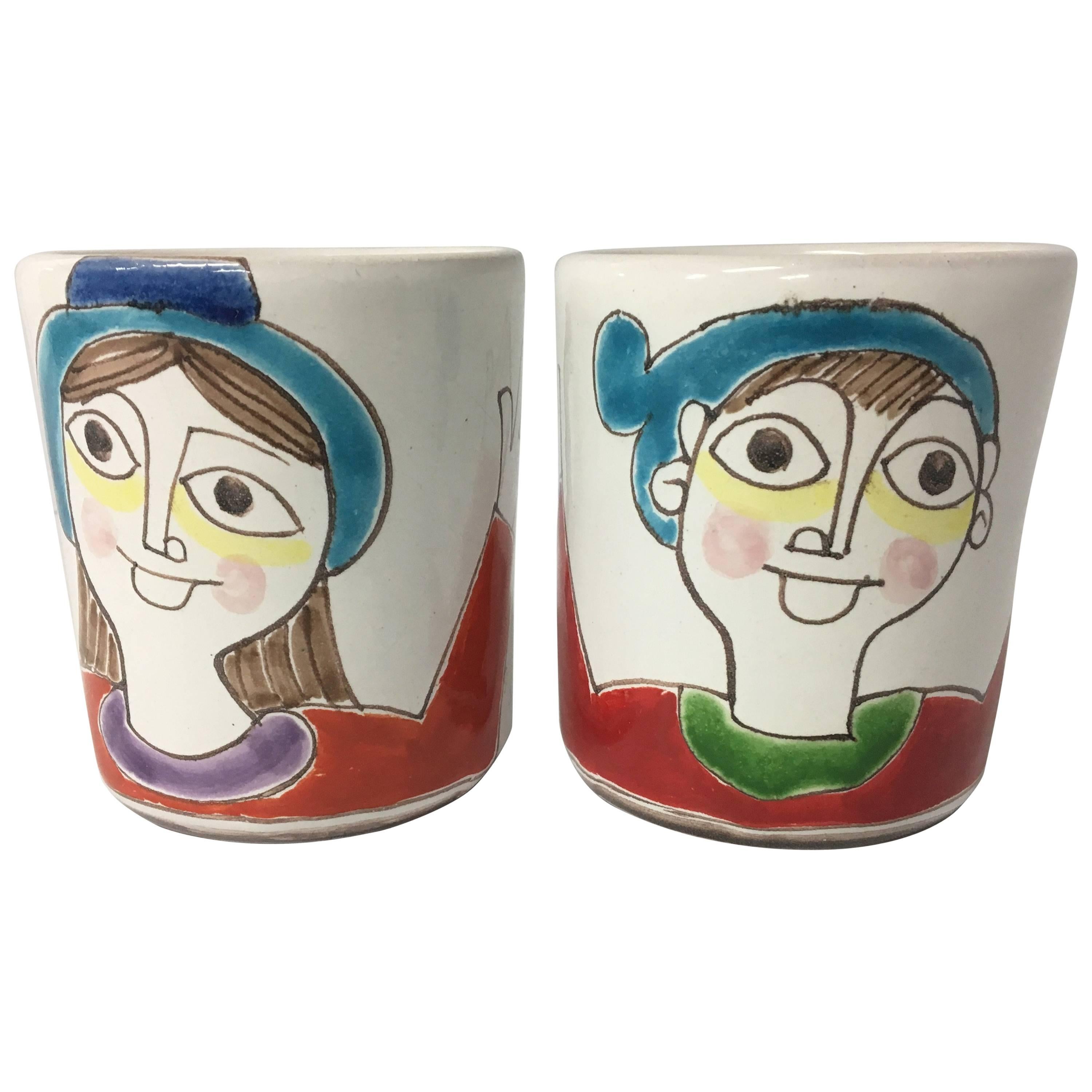 Beautiful Pair of His & Hers Hand-Painted Mugs by Giovanni Desimone