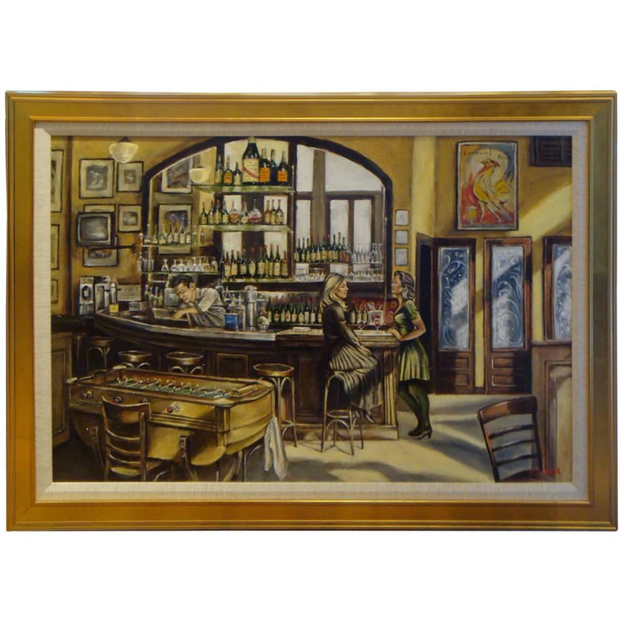 Important Original Painting New York City Felix Bar by Harry McCormick For Sale