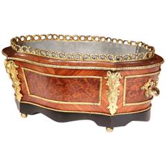 19th Century French Napoleon III Burl Wood Oval Jardinière with Bronze Mounts