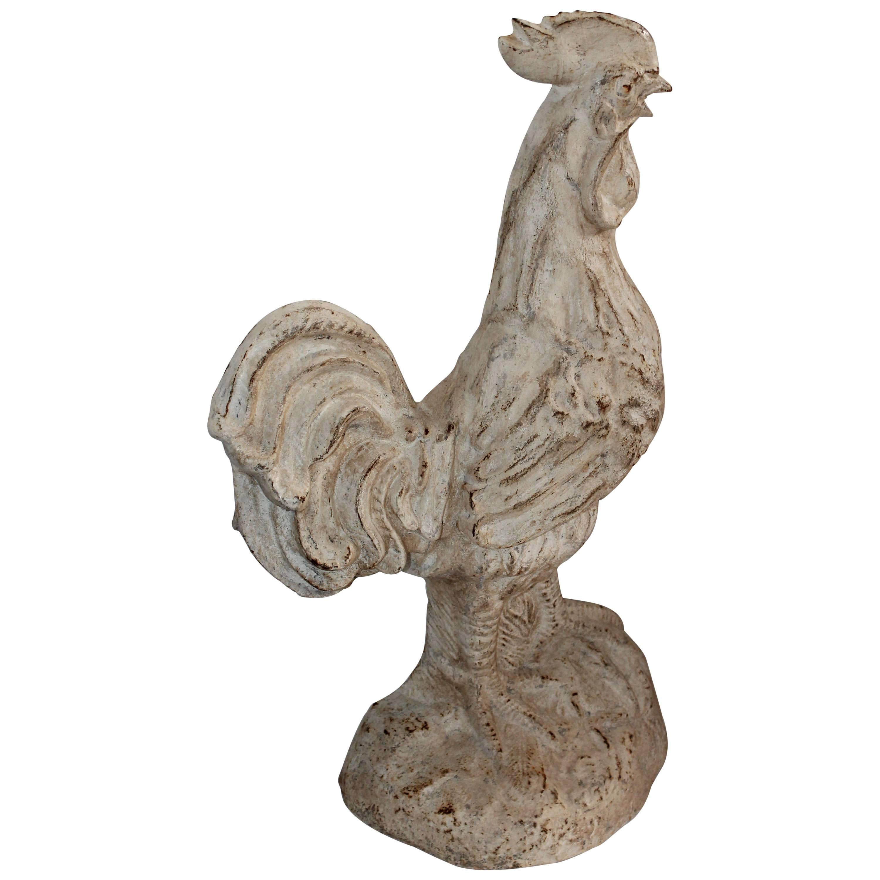 Monumental 20th Century Original White Painted Cast Iron Rooster