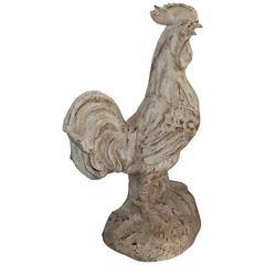 Antique Monumental 20th Century Original White Painted Cast Iron Rooster