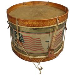 Antique Americana Folk Art Patriotic Tin Drum, Stars and Stripes, circa 1900