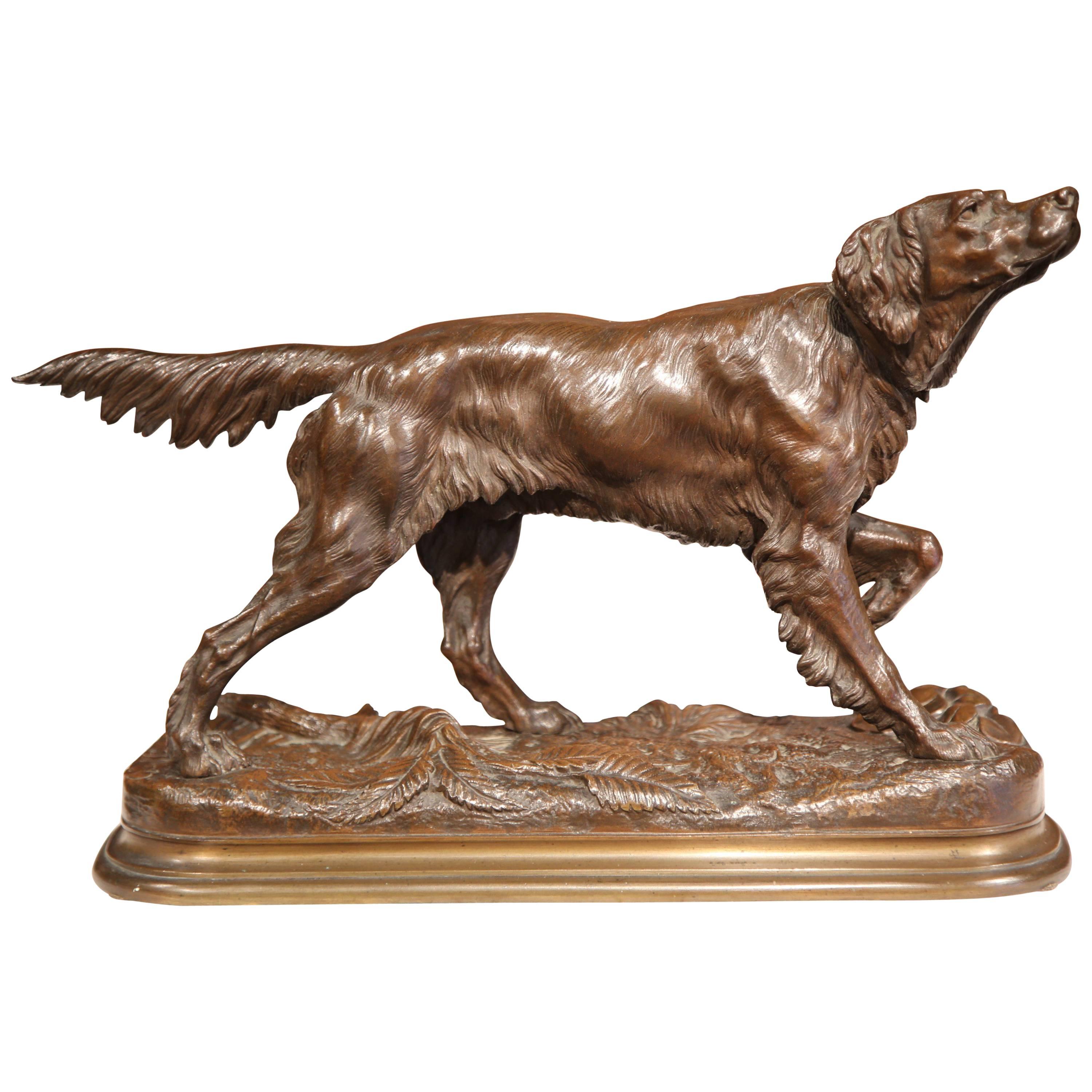 19th Century French Patinated Bronze Pointer Dog Sculpture Signed J. Moiniez