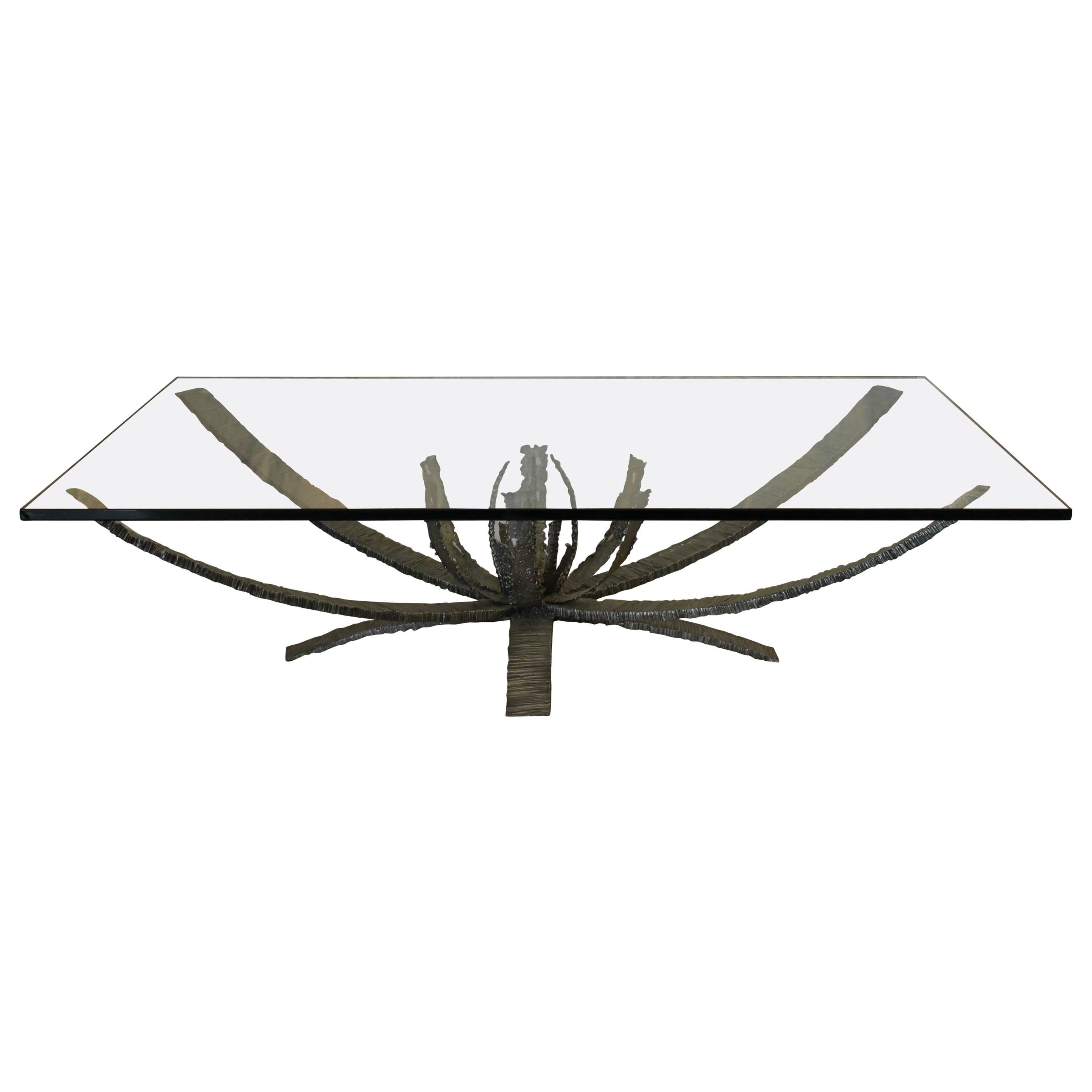 Brutalist Torch Cut Steel Coffee Table, Attributed to Daniel Gluck