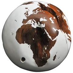 Wooden Globe from Teak Root Hand-Carved Rotative Base