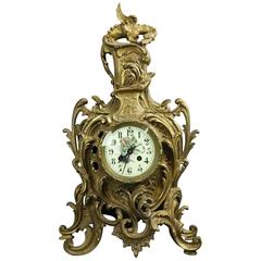 French AD Mougin Rococo Style Bronze Mantel Clock, Dragon Motif, circa 1880