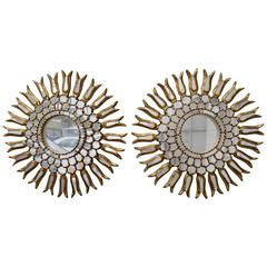 Spanish Gold Leaf Sunburst Mirror, Pair