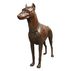 Antique Bronzed Cast Sculpture of Canine, Alert Doberman Pinscher, circa 1900
