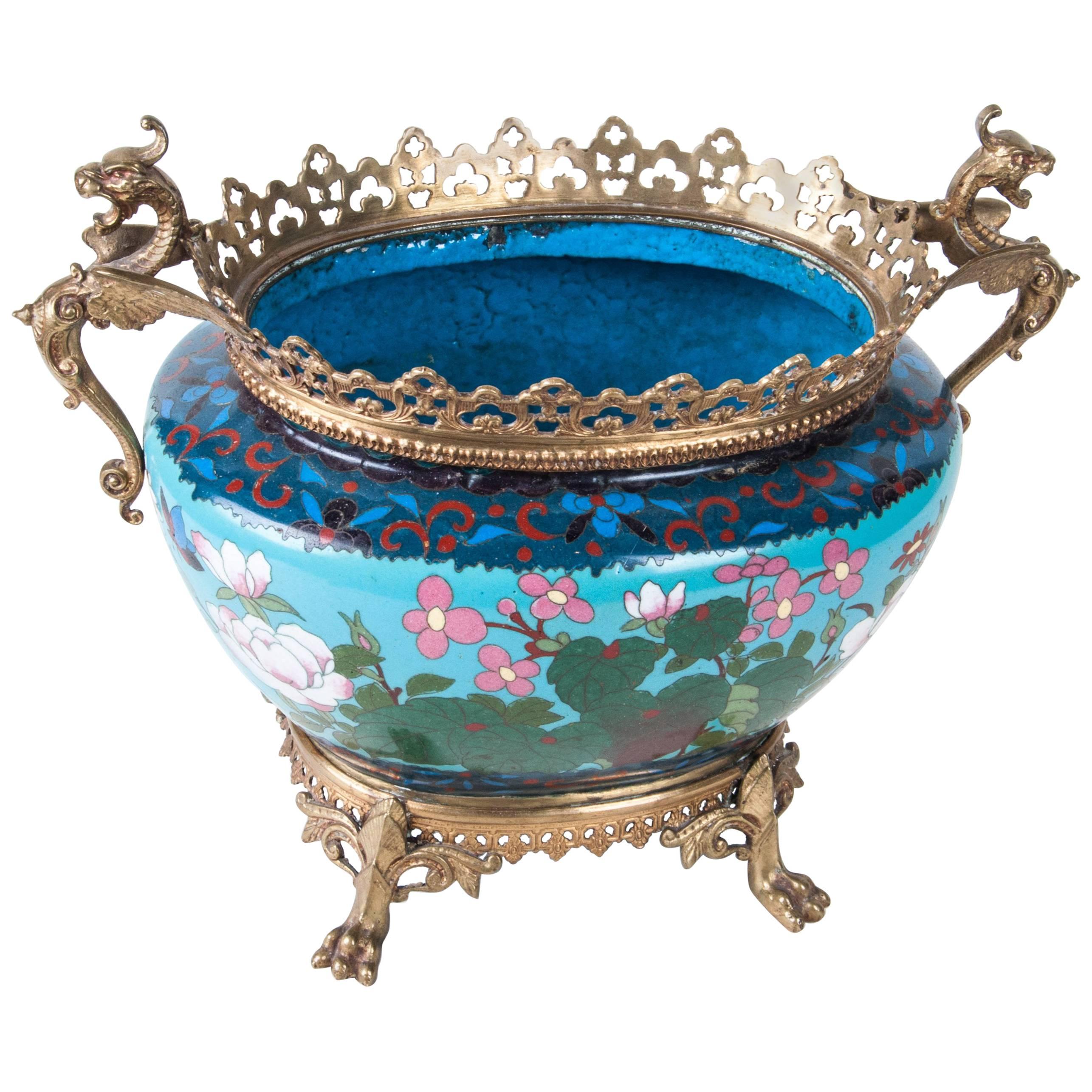 French Japonisme Ormolu-Mounted Japanese Cloisonné Cachepot For Sale