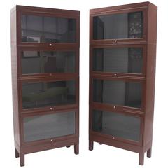 Vintage Pair of Metal Industrial Barrister Four Sections Bookcases Cabinets