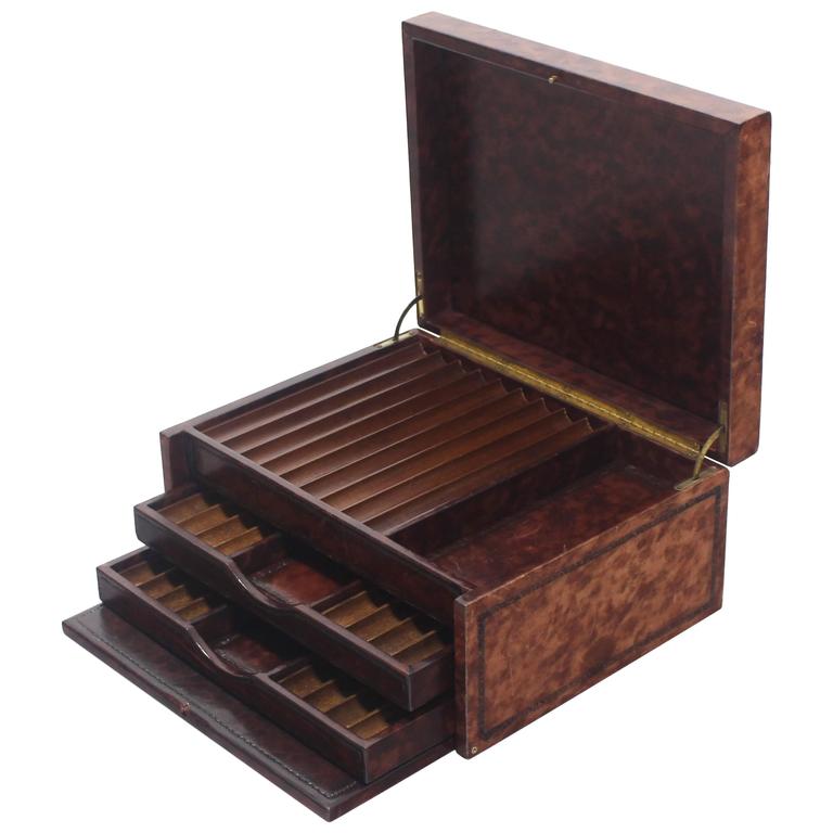 Tooled Embossed Leather Cigar Box Humidor at 1stDibs