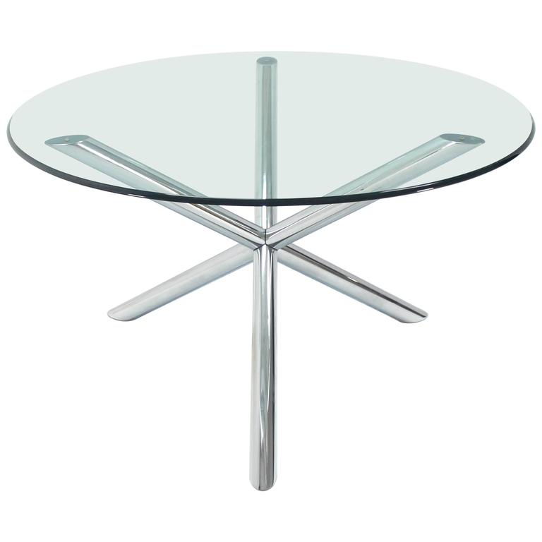 Chrome and Glass Round Dining Table with Jack Base at 1stdibs