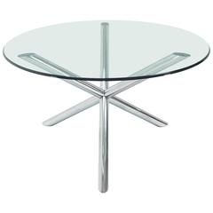 Vintage Chrome and Glass Round Dinette Dining Table with Jack Base