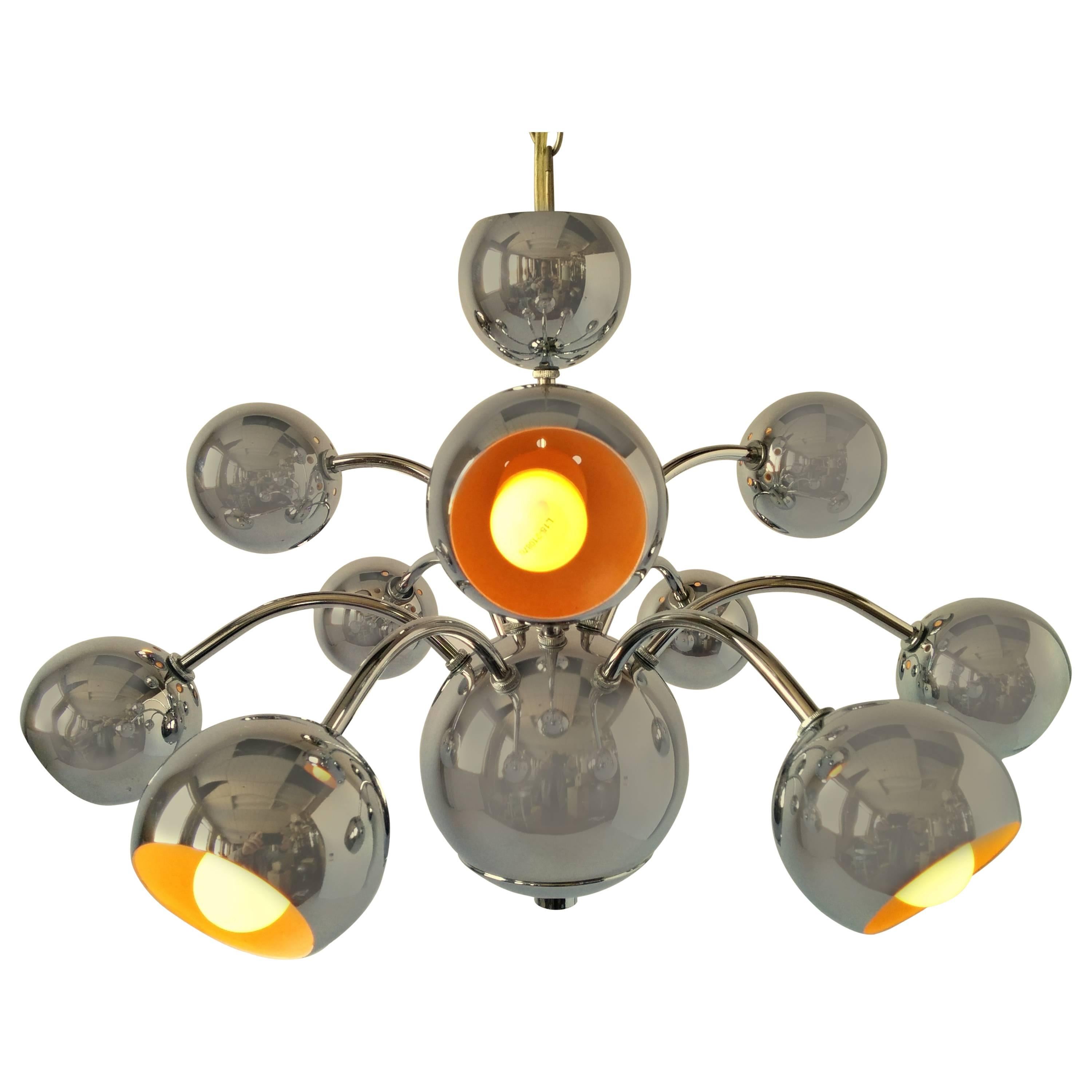 Nine Arm Chrome Eyeball Chandelier or Pendant , 1970s , USA