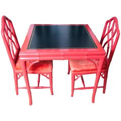 Antique Red Lacquer Games Table and Chairs