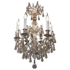 French Small Louis XVI Style Old Silver Plate and Crystal Chandelier, circa 1900