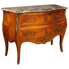 20th Century French Inlaid Dresser in Louis XV Style with Marble Top