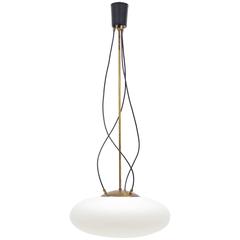 Large Stilnovo Modernist Glass and Brass Pendant, 1950s 6