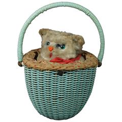 Max Carl Wind Up Toy Cat Kitten Basket West Germany Clockwork, circa 1950 8
