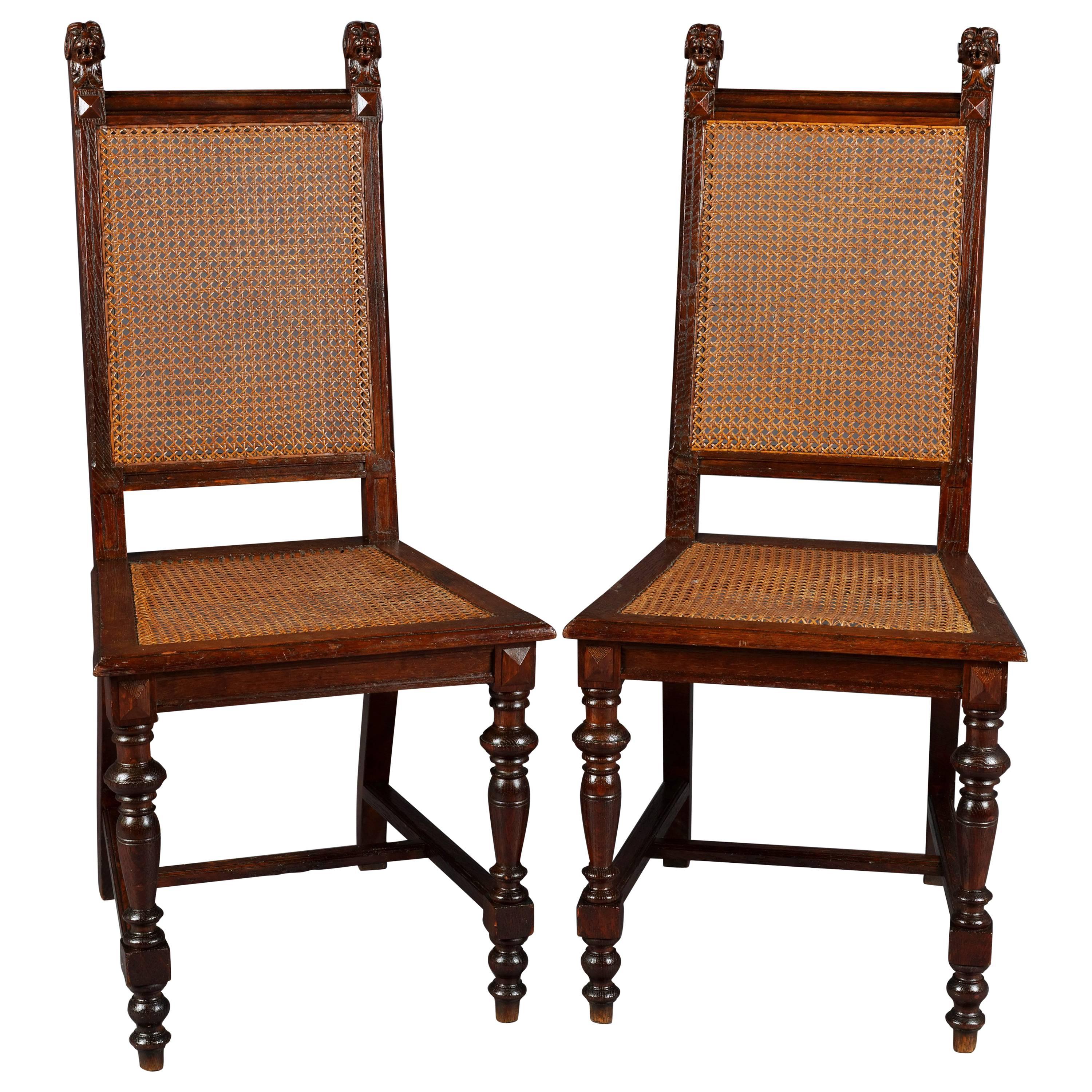 19th Century Pair of Neo Renaissance Chairs Dark Oak Wood