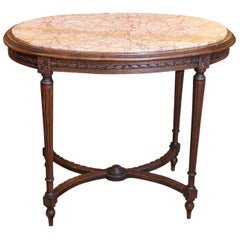 French Louis XVI Style Center Table Oval Form with Inset Marble Top