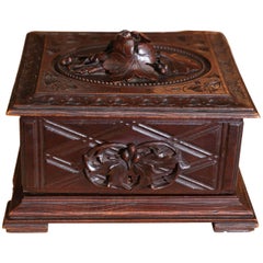 Antique Black Forest Foliate Carved and Fitted Cigar Box