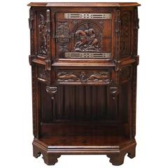 Spanish Oak Cabinet, Early 19th Century Carved with a Rider and a Horse
