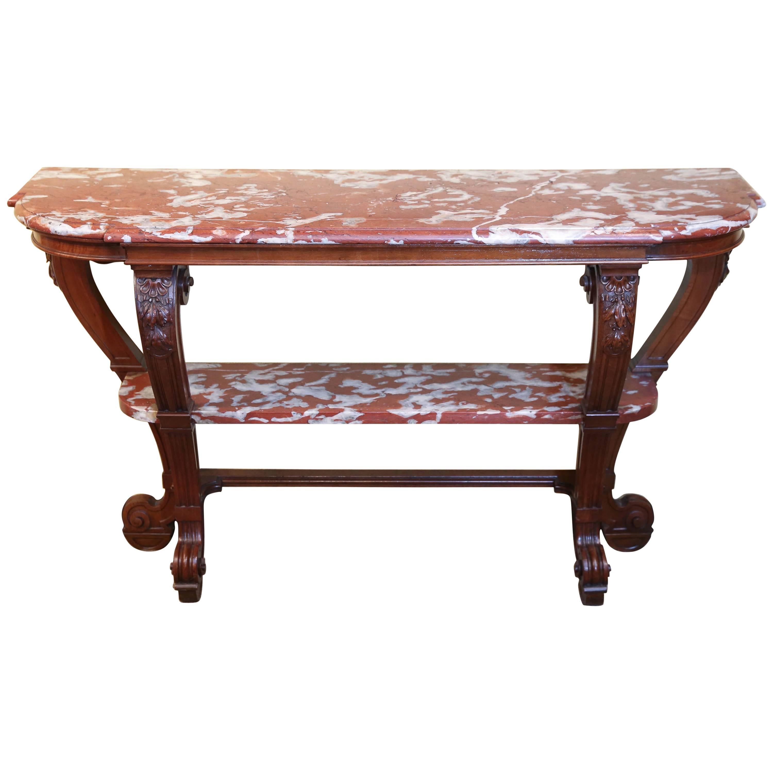 French Country Walnut Console with Marble Top, Late 19th Century