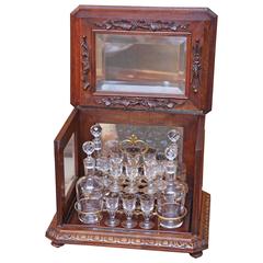 Antique French Black Forest Walnut and Beveled Glass Tantalus Set