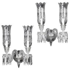 Pair of Cut-Crystal Two-Light Wall Appliqués by Baccarat, French, circa 1940 1