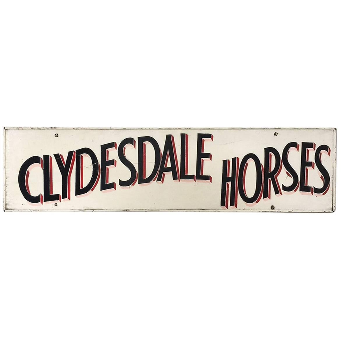 Vintage Folk Art Country Horse Fair Carnival Hand-Painted Clydesdale Horses Sign For Sale